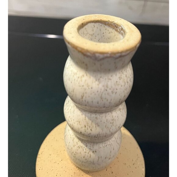 Handmade Pottery Candlestick Holder Cream/Beige Stick Glazed base Unglazed - Picture 4 of 8